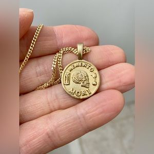 Daily Stoic 14K Gold Memento Mori Unisex Pendant 18” 14K Gold Chain (Brand-new)